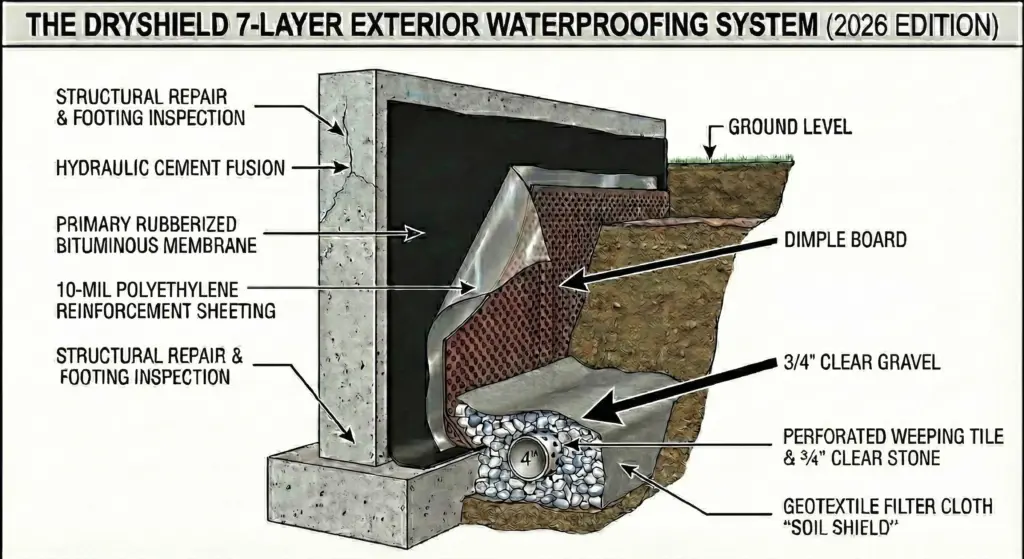 Dryshield Layer Exterior Waterproofing System Diagram Jpg